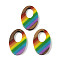 Pride Rainbow Theme Resin & Walnut Wood Pendants, Oval, Colorful, 35.5x21.5x3.5mm, Hole: 17x10mm