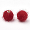 Faux Mink Fur Covered Pendants, with Brass Findings, Round, Golden, Red, 16.5~17x15~16mm, Hole: 1mm