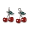 Brass Enamel Pendants, with Jump Ring, Cadmium Free & Nickel Free & Lead Free, Cherry Charms, Platinum, 16.5x14x2.5mm, Hole: 3mm