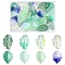 40Pcs 8 Styles Glass Pendants, Feather Leaf, Mixed Color, 23.5~28x17~17.5x3.5~4.5mm, Hole: 1~1.2mm, 5pc/style