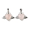 Natural Rose Quartz with Clear Cubic Zirconia Pendants, Heart & Wing Charms with Rack Plating Brass Findings, Platinum, Cadmium Free & Lead Free, 25x31.5x8.5~9mm, Hole: 7.9x5mm