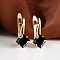 Rhombus Brass Micro Pave Cubic Zirconia Hoop Earrings, Golden, Black, 17x13mm