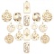16Pcs 8 Styles Alloy Pendants, with Crystal Rhinestone, Cadmium Free & Nickel Free & Lead Free, Flat Round & Teardrop & Rectangle & Rounded & Nuggets, Real 18K Gold Plated, 2pcs/style