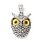 Retro Punk Alloy Pendants, with Glass, Owl with Evil Eye, Yellow, 26x18.5x6mm, Hole: 7.5x4mm