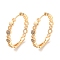 Brass with Cubic Zirconia Hoop Earrings, Flat Round, Light Gold, 33.5x5mm