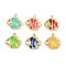 Brass Enamel Pendants, Fish Shape Charms, Rack Plating, Long-Lasting Plated, Cadmium Free & Lead Free, Real 18K Gold Plated, Mixed Color, 18x17x5.5mm, Hole: 1.2mm