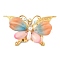 304 Stainless Steel Glass Big Pendants, Butterfly Charm, with ABS Imitation Pearl, Real 18K Gold Plated, Orange, 30x51.5x7.5mm, Hole: 2mm