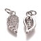 Brass Micro Pave Clear Cubic Zirconia Charms, with Jump Rings, Wing, Platinum, 13.5x7x3mm, Hole: 3mm