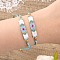 Glass Seed Braided Bead Bracelet, Rectangle with Evil Eye Lucky Friendship Bracelet for Women, Sky Blue, 11 inch(28cm)