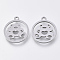 Non-Tarnish 201 Stainless Steel Pendants, Laser Cut Pendants, Flat Round with Bear, Stainless Steel Color, 17.5x15.5x1mm, Hole: 1.4mm