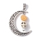 Halloween Synthetic Turquoise Skull Pendants, Alloy Hollow Moon Charms with Resin Rose, Antique Silver, Orange, 41x35x8mm, Hole: 7x4mm