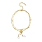 Ion Plating(IP) 304 Stainless Steel Anklets, with Cubic Zirconia and Plastic Pearl, Clover, Golden, 8-1/4 inch(21cm)