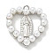 Rack Plating Brass Pendants, with ABS Plastic Pearl, Long-Lasting Plated, Lead Free & Cadmium Free, Heart with Virgin Mary, Platinum, 19.5x18x4.5mm, Hole: 1.5mm