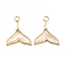 Natural White Shell Pendants, with Brass Findings, Fishtail Charms, Golden, 18x15x1.5mm, Hole: 2.5mm
