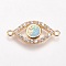 Brass Micro Pave Cubic Zirconia Links, with Synthetic Opal, Eye, Golden, Champagne Yellow, 9x20x3mm, Hole: 1mm