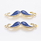 Alloy Enamel Links, Cadmium Free & Lead Free, with Grade A Rhinestone, Moustache, Golden Metal Color, Medium Blue, 55x13x4mm, Hole: 2mm