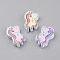 Printed Natural Wooden Beads, Dyed, Unicorn, Mixed Color, 30x18x5.5mm, Hole: 1.5mm