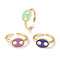 Brass Enamel Cuff Rings, Open Rings, Long-Lasting Plated, Oval, Golden, Mixed Color, US Size 6(16.5mm)