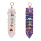 2Pcs 2 Style Natural Rose Quartz & Amethyst Big Pendants, with Rose Gold Brass Findings and Mixed Stone, Arrow, 60x14x11mm, Hole: 4.8mm, 1pc/style
