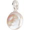 1Pc Natural Baroque Keshi Pearl Pendants, Flat Round Freshwater Pearl Charms, with 925 Sterling Silver Findings, Seashell Color, 23x13x7.5mm, Hole: 5mm