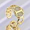 Brass Micro Pave Clear Cubic Zirconia Open Cuff Rings for Women, Letter, Rack Plating, Long-Lasting Plated, Cadmium Free & Lead Free, Real 18K Gold Plated, Letter I, 11.5mm