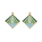 Rack Plating Alloy Enamel Pendants, Rhombus with Leaf Charm, Cadmium Free & Nickel Free & Lead Free, Dark Sea Green, 28x25x2mm, Hole: 1.5mm
