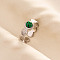 Round Natural Malachite Finger Rings, 304 Stainless Steel Cuff Ring for Unisex, Inner Diameter: 17mm