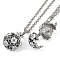 Brass Enamel with Rhinestone Pendant Necklaces, Iron Rolo Chains, Round with Flower Pattern, Platinum, Black, 31.89 inch(810mm)
