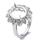 Adjustable 925 Sterling Silver Ring Components, with Cubic Zirconia, For Half Drilled Beads, Flower, Real Platinum Plated, 2.5mm, Inner Diameter: 16.8mm