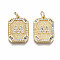 Brass Micro Pave Clear Cubic Zirconia Pendants, Nickel Free, Real 18K Gold Plated, Rounded Rectangle with Word, Letter.M, 19x14x2.5mm, Jump Ring: 5x0.7mm, 3mm inner diameter
