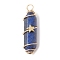 Natural Lapis Lazuli Copper Wire Wrapped Pointed Pendants, Faceted Bullet Charms with Golden Tone Brass Star Beads, 34.5~37x10.5x12mm, Hole: 2.7mm