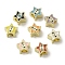 Brass Enamel European Beads, Cadmium Free & Nickel Free & Lead Free, Large Hole Beads, Real 18K Gold Plated, Star with Evil Eye, Mixed Color, 11.5x12x7mm, Hole: 4.5mm