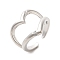 Heart Brass Micro Pave Cubic Zirconia Open Cuff Rings, Cadmium Free & Lead Free, Wide Band Rings, Platinum, Inner Diameter: 17mm