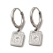 Crystal Rhinestone Rectangle with Star Dangle Hoop Earrings, 304 Stainless Steel Jewelry for Women, Stainless Steel Color, 27.5mm, Pin: 0.9mm