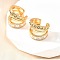 Brass Micro Pave Clear Cubic Zirconia Cuff Earrings, Triple C-Shaped, Real 18K Gold Plated, 16x14.5x14.5mm