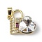 Real 18K Gold Plated Rack Plating Brass Micro Pave Clear Cubic Zirconia Pendants, with Glass, Long-Lasting Plated, Cadmium Free & Lead Free, Lock with Heart Charm, Clear, 23x19x8mm, Hole: 5x3.2mm