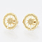 304 Stainless Steel Stud Earring Findings, with Loop, Flat Round, Golden, 13x13mm, Hole: 1mm, pin: 0.7mm