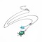 Tortoise Brass Synthetic Malachite Lariat Necklaces, with Synthetic Turquoise Starfish/Sea Stars Beads and 304 Stainless Steel Findings, 20.4 inch(52cm), 2mm