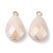 Imitation Jade Glass Pendants, with Golden Brass Loops, Faceted, Teardrop Charms, Lavender Blush, 22~23x13x7.5~9mm, Hole: 1.5~2mm