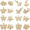 16Pcs 8 Style Alloy Rhinestone Charms, with Jump Rings, Butterfly, Golden, 9~13x8.5~13x2~2.5mm, Hole: 2.5mm, 2pcs/style