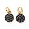 Brass Micro Pave Black Cubic Zirconia Charms, with Jump Rings, Flat Round, Gunmetal & Golden, 8x6x2mm, Hole: 3mm