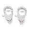 Brass Micro Pave Cubic Zirconia Lobster Claw Clasps, Platinum, 20x11x5mm, Hole: 2x3mm