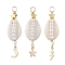 3Pcs 3 Styles Natural Cowrie Shell  Copper Wire Wrapped Glass Pearl Pendants, Shell Shape Charms with Stainless Steel Star Moon Lightning Bolt Charms, Golden, 46~48.5x13.5~15x11mm, Hole: 4mm, 1pc/style
