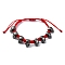 Halloween Theme Adjustable Nylon Cord Braided Beads Bracelets, Alloy Skull Charm Bracelets for Men Women, Crimson, Inner Diameter: 2~3-1/8 inch(5~7.8cm)