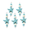 Dyed Synthetic Turquoise Starfish Rondelle Round Beaded Connector Charms, with 304 Stainless Steel Loops, Stainless Steel Color, Dark Turquoise, 33.5~34x14~14.5x5~5.5mm, Hole: 1.8~2mm