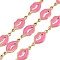 304 Stainless Steel Enamel Lip Link Chains, Ion Plating(IP), Soldered, Golden, with Spool, Hot Pink, 19x9.5x1.5mm
