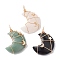Natural Mixed Gemstone Copper Wire Wrapped Pendants, Moon Charms with Light Gold Tone Brass Moon & Star Beads, 44~45x33x10.5~11.5mm, Hole: 4.5~5mm