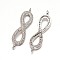Brass Micro Pave Grade AAA Cubic Zirconia Links, Infinity, Cadmium Free & Nickel Free & Lead Free, Real Platinum Plated, 7x27x2.5mm, Hole: 1mm