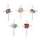 Natural Fluorite/Green Aventurine/Sunstone/Red Jasper/Amethyst Chip Copper Wire Wrapped Cross Multi-Strand Links, Silver Color Plated, 49.5x32x11.5mm, Hole: 2mm
