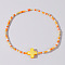 Beach Vacation Style Shell Cross & Glass & Brass Beaded Stretch Bracelets for Women, Gold, 6-1/2 inch(16.5cm)